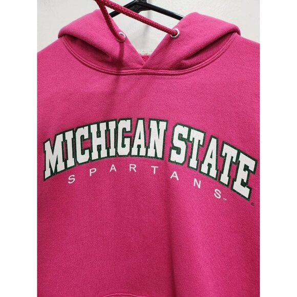 Jerzees Womens Michigan State Spartans Hoodie Medium Pink Spellout Sweatshirt - Picture 4 of 8
